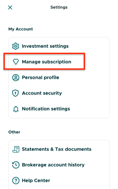 Manage subscription